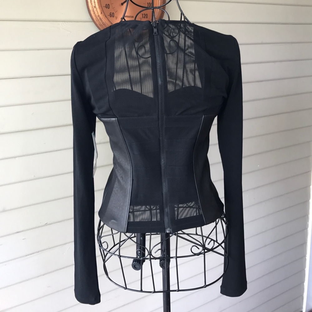 Alice + Olivia Black Lali Leather Detail Bustier - Picture 3 of 7